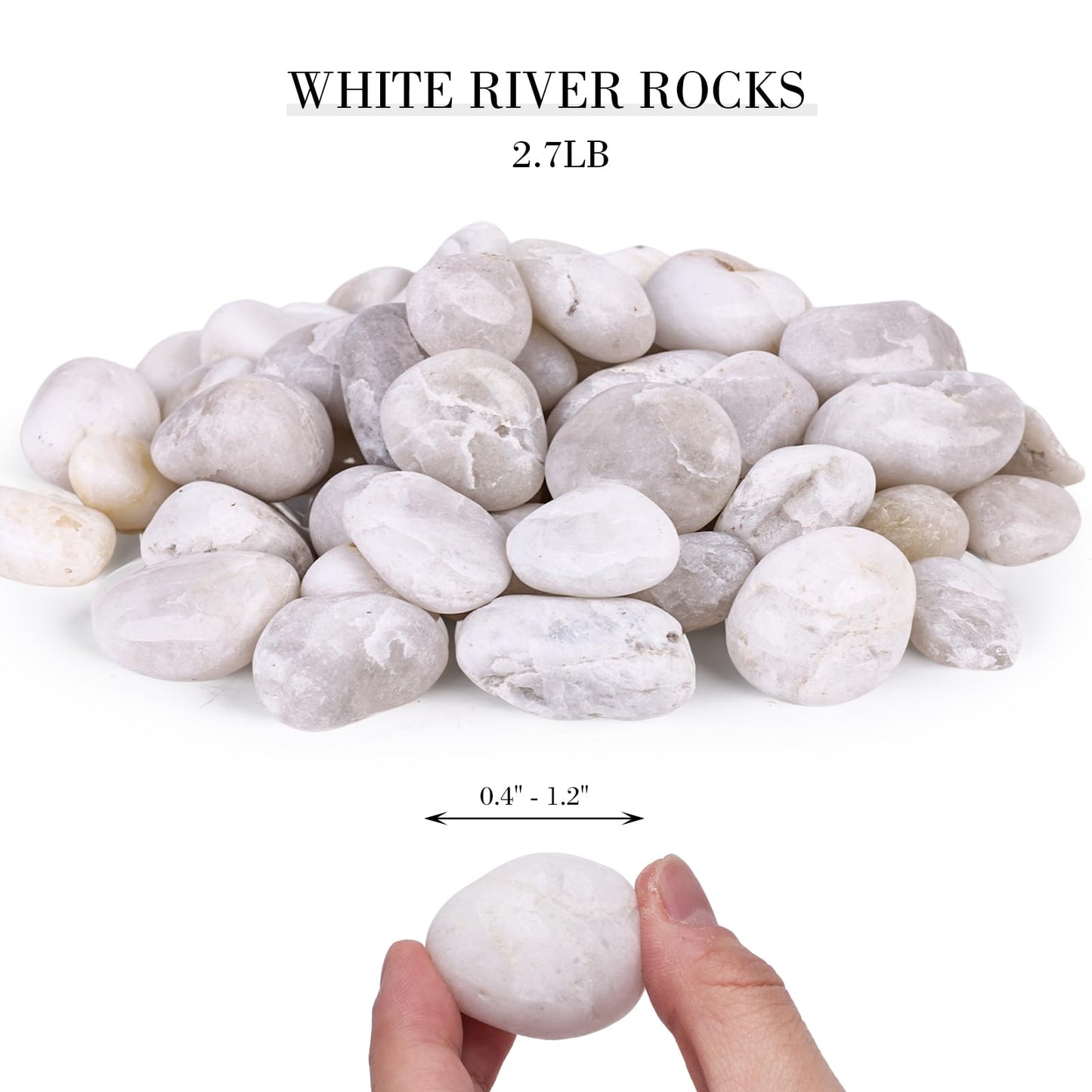 DomeStar 2.7lb White Rocks for Landscaping, White Garden Rocks Polished Pebbles Garden Stones, Pebbles for Indoor, Walkways, Yard, Plants, Aquarium Fish Tank,Vase Filler Decor