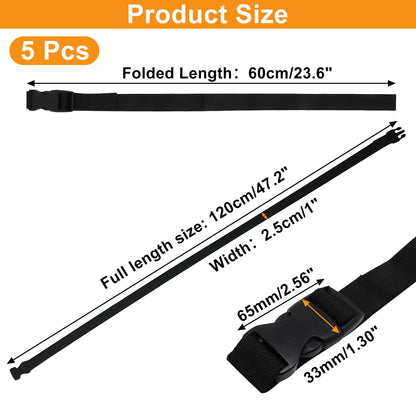 S SYDIEN 5Pcs Black Nylon Strap 1" x 47" (3.9ft) Buckle Straps with Quick Release Adjustable Straps with Buckles, Tie Down Strap for Backpacking, Outdoor Activities
