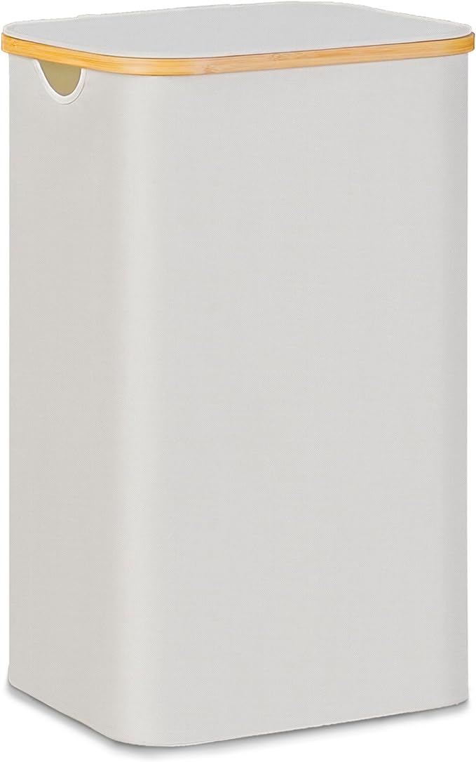 100L Laundry Hamper with Lid, Lagre Basket with Bamboo Handles, Foldable