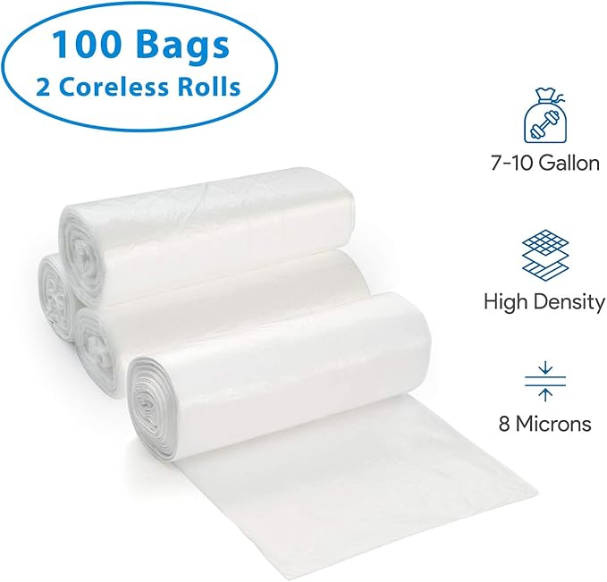 ProCure 7-10 Gallon Clear Garbage Can Liners, Lightweight, 8 Microns
