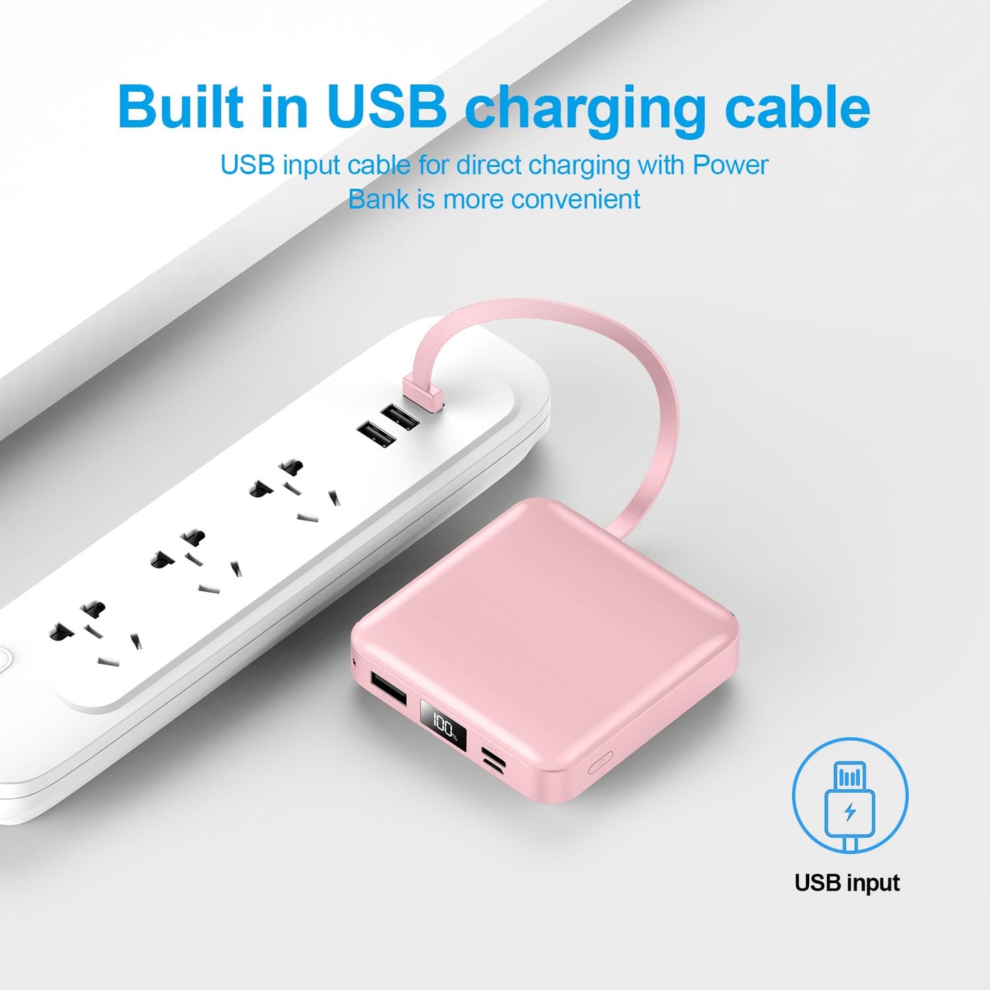 Portable Charger with Built-in Cable,12000mAh 22.5W Fast Charging Small Power Bank,USB C Input/Output with Smart LED Display,External Battery Pack for iPhone,Tablet,Samsung