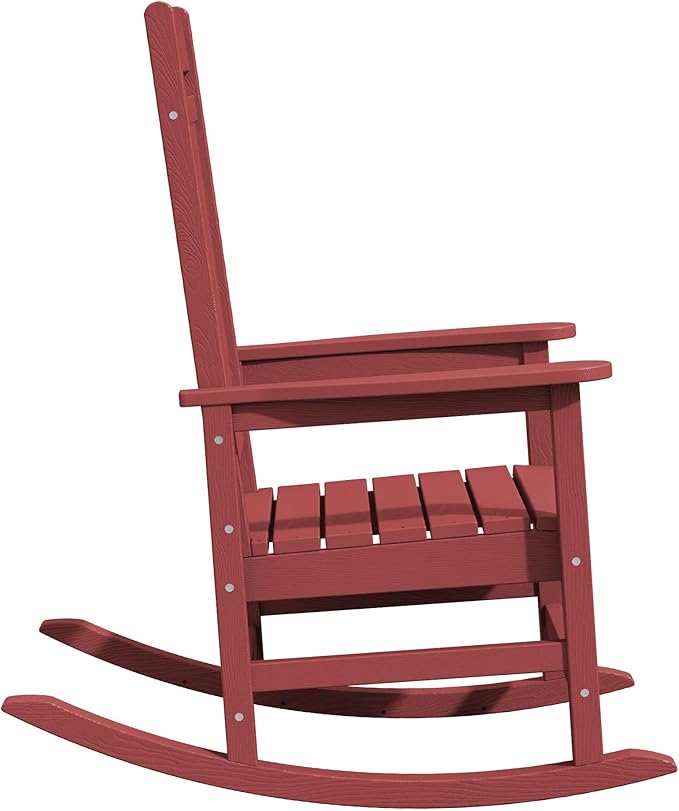 KINGYES HDPE Outdoor Rocking Chair Set of 4, All-Weather Poly Patio Rocking Chairs with 330lbs Support for Adults, Dark Red
