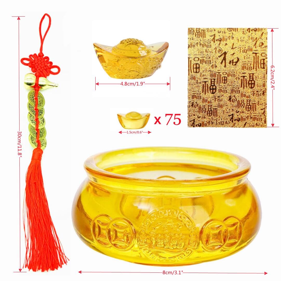 Qiandier Golden Treasure Basin Crystal Glass Figurine Chinese Decor for Home Office