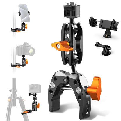 K&F CONCEPT Camera Clamp Mount, Super Clamp Mount Magic Arm with Two 360° Ball Heads, ARRI 1/4" Screw Threads for DSLRs, Action Camera, Tripod, Phone Compatible with Gopro/DJI/Insta360