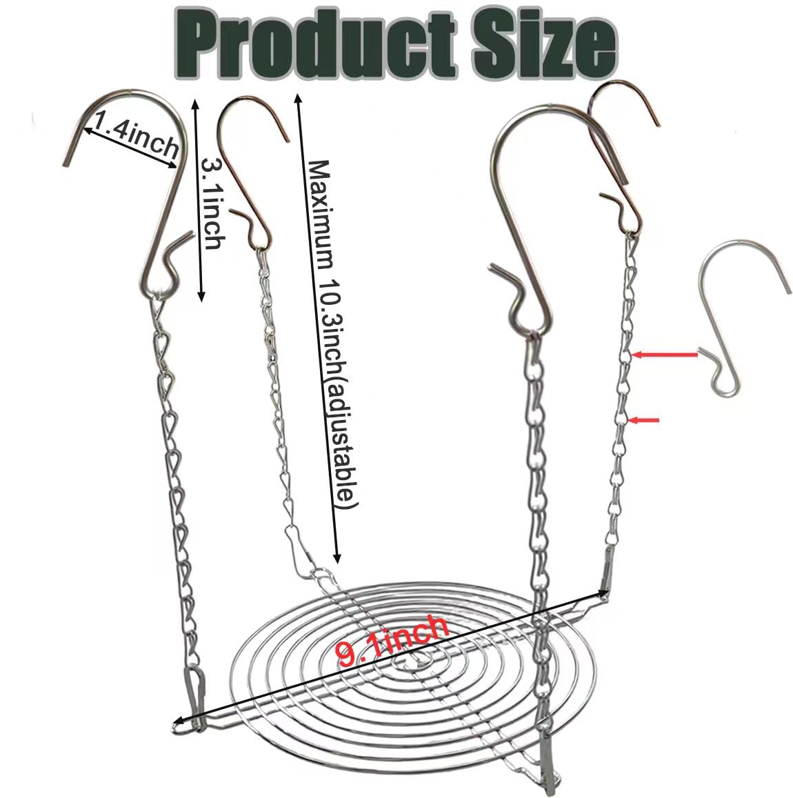 Toeloioh 1Set Adjustable Height Planter Inserts for Tall Planters Large Pots,4 Hooks Fits in The Top Openings,Chain Planter Filler Elevate Plants,Wedding & Party Decor