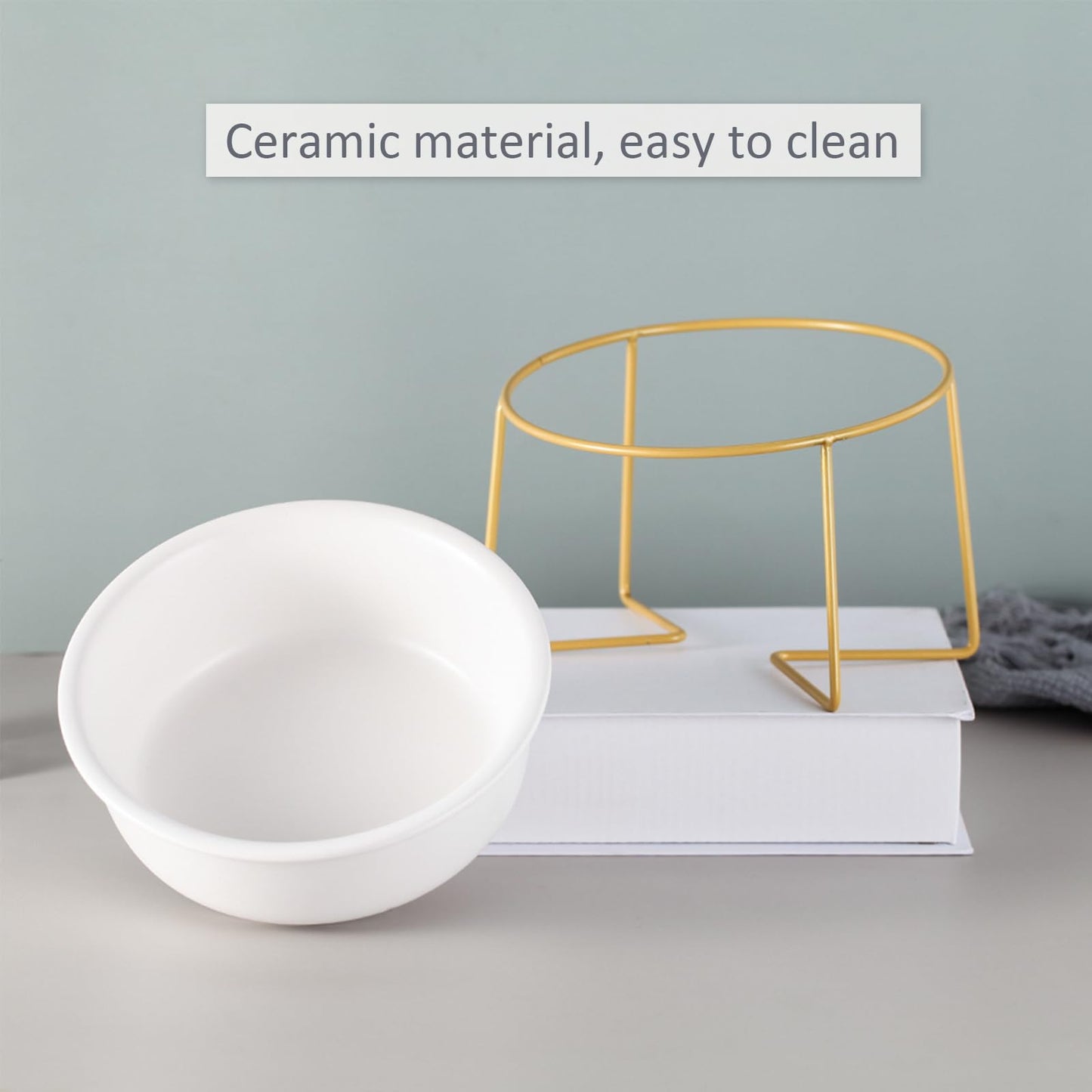 Ceramic Dog Bowls Elevated Tilted - Raised Dog Bowl with Metal Stand - Lifted Cat Feeding Bowls Anti Vomit - Dog Dishes for Food and Water - Pet Dish for Small to Medium Dogs and Large Cats - 800 ml