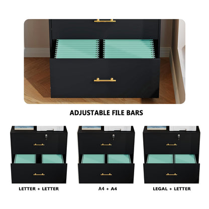 GFGWXW 2 Drawer Lateral File Cabinet with Lock, Suitable for Letter/A4/F4/Legal Size Hanging Files,Large Wood Filing Storage Cabinets Printer Stand for Home Office,Black