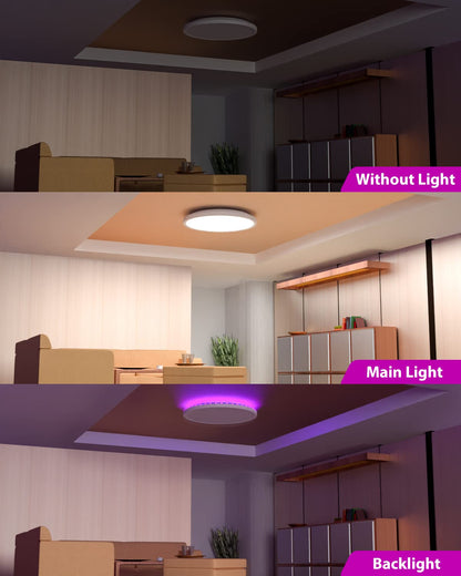 30CM LED Ceiling Light Dimmable, 24W 3200LM Bathroom Lights Ceiling with Remote Control, RGB Color Changing, 3000-6500K, Timer & Memory, Round Flush Ceiling Lamp for Bedroom Living Room Kitchen