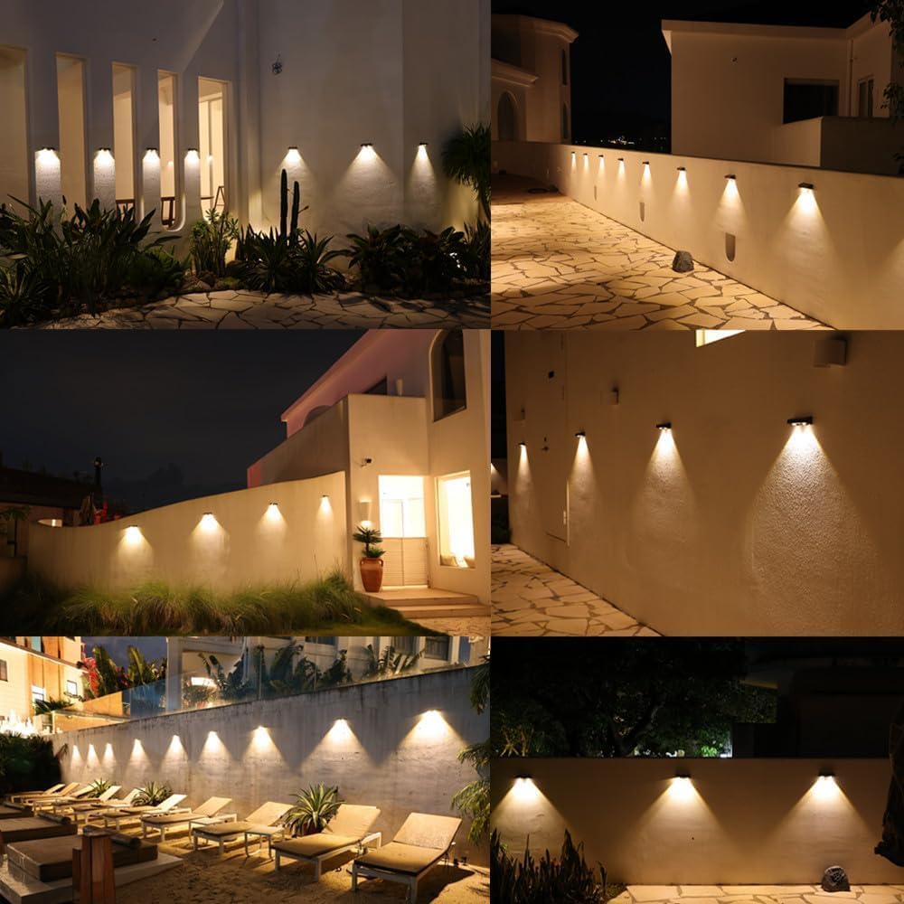 sununiny Solar Fence Lights Outdoor Garden,4 Pack Solar Garden Lights IP65 Waterproof,9 Colors 11 Modes RGB Wall Fence Lights Solar Powered for Outside Backyard,Pathway,Yard