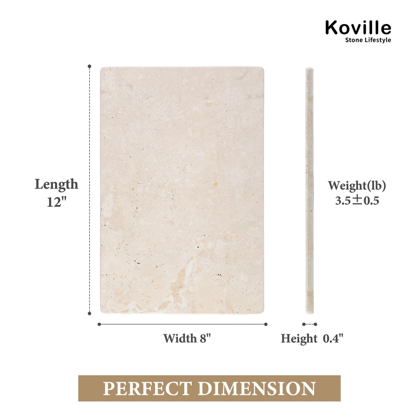 Koville Natural Travertine Marble Cutting Board for Kitchen Counter, 12" x 8" Real Stone Slab Marble Cheese Board for Home Decor, Stone Pastry Boards Bathroom Perfume Tray Candle Plate