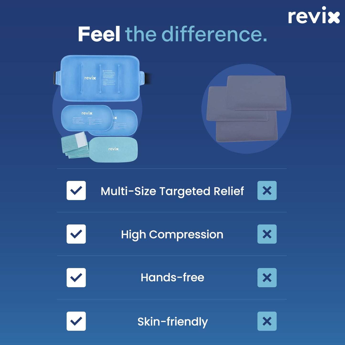 REVIX Ice Packs for Injuries Combo – 2 Packs of 10"x5" Hot Cold Gel Packs Reusable & 16"x9" Large Back Ice Pack, Flexible for Knees, Back, Shoulders, Arms and Legs, Care Package for Women and Men