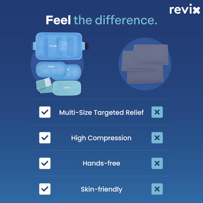 REVIX Ice Packs for Injuries Combo – 2 Packs of 10"x5" Hot Cold Gel Packs Reusable & 16"x9" Large Back Ice Pack, Flexible for Knees, Back, Shoulders, Arms and Legs, Care Package for Women and Men
