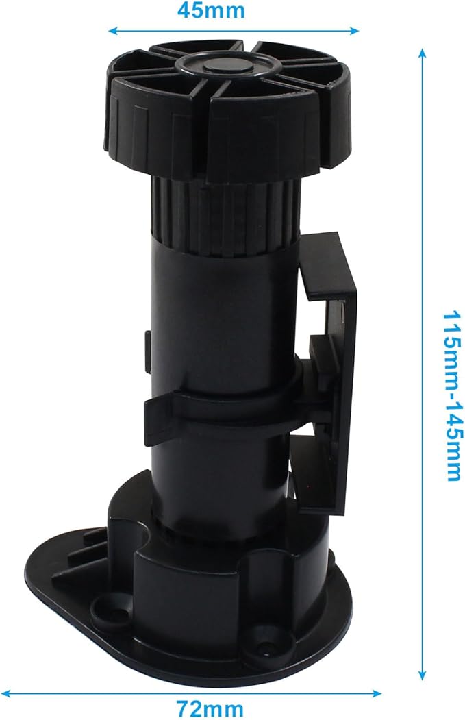 Jiozermi 4 Pack Black Plastic Cabinet Legs, Adjustable Furniture Feet