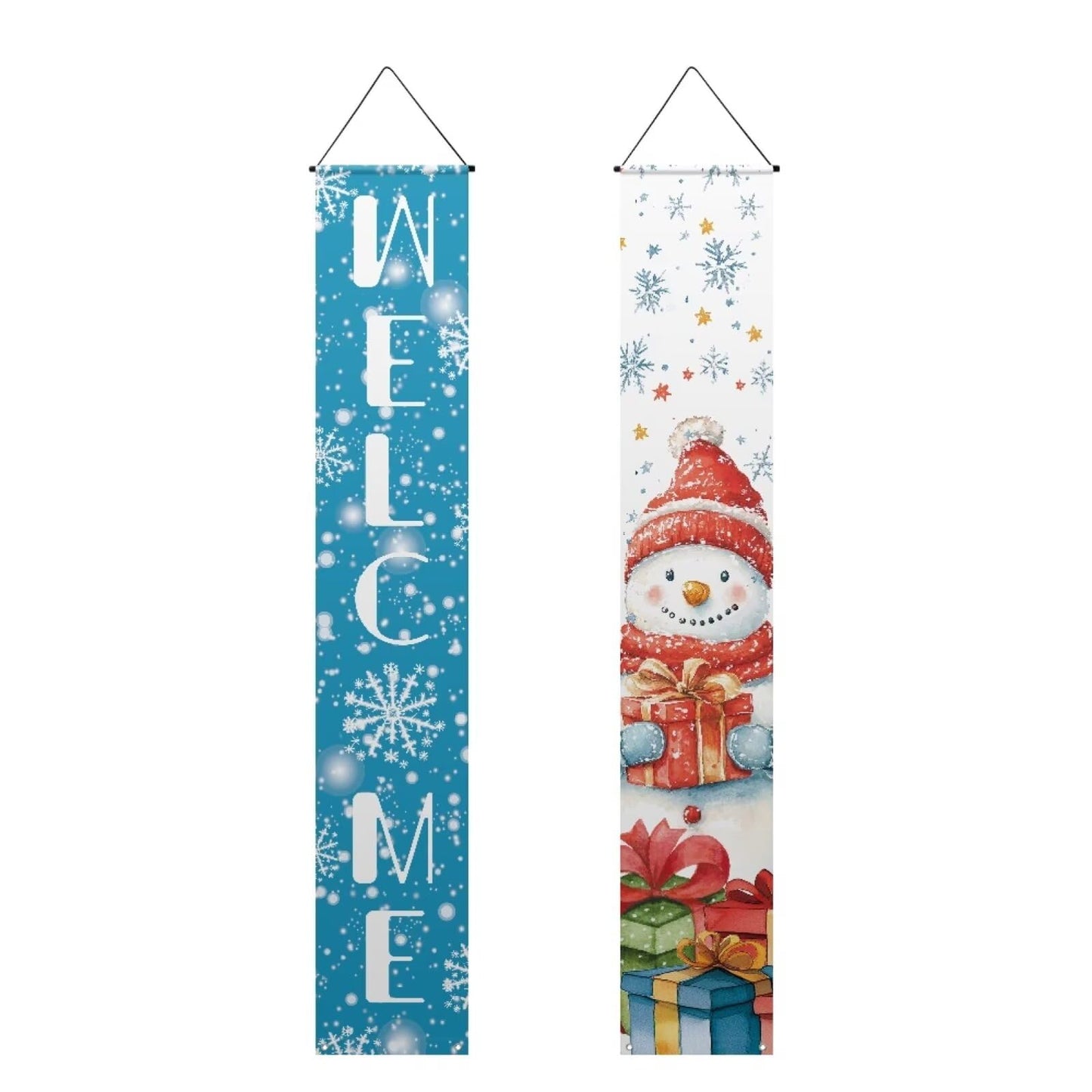 Binienty Welcome Hanging Banner Merry Christmas Porch Banner Sign for Front Door Garden Snowman Xmas Porch Banner Flag Party Supplies