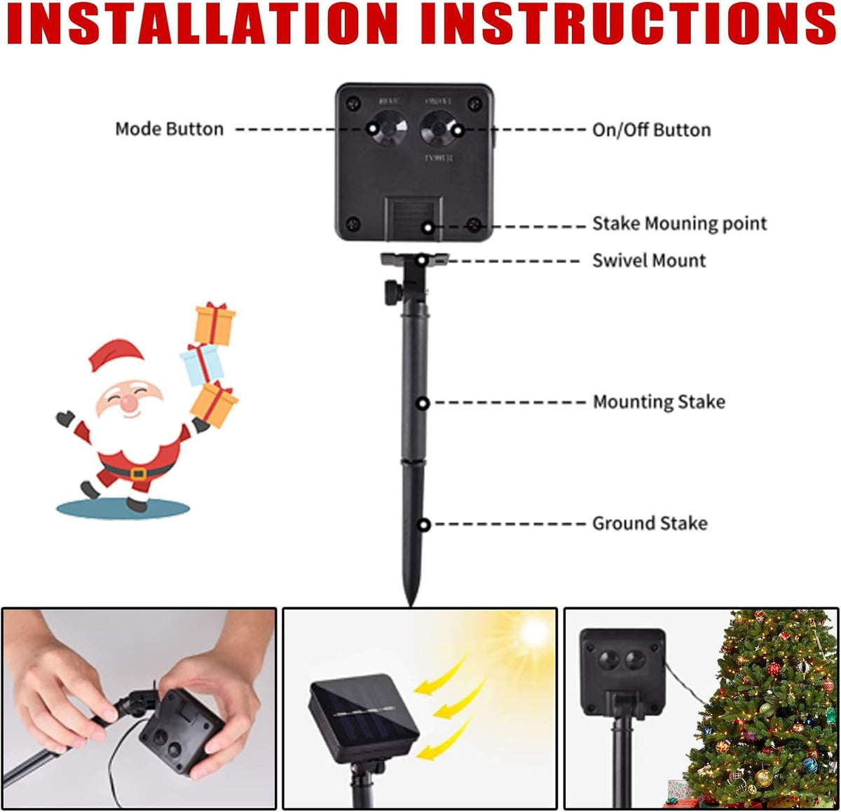 ILLUMINEW Christmas Solar Pathway Lights, Set of 10 Waterproof Landscape Christmas Lights, Stake Xtmas Decorations, LED Lamp for Yard Lawn Patio Walkway Decor