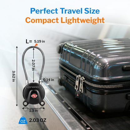 FORGE TSA Approved Luggage Locks Keyed Alike, TSA006 Dimple Key Travel Lock with Zinc Alloy Metal Body, Secure Cable Lock for Suitcase, Backpack, Luggage & Toolbox, Black 2 Pack.