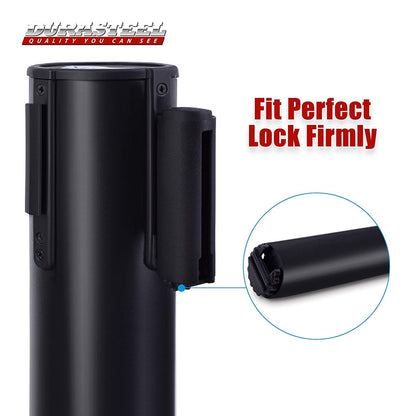 DuraSteel Black Crowd Control Barriers Stanchions with Retractable Belts - Metal Stanchion Posts w/ 6.5ft Black Retractable Barrier Belt Ropes - Queue VIP Safety Line Dividers - Set of 6 Stantions
