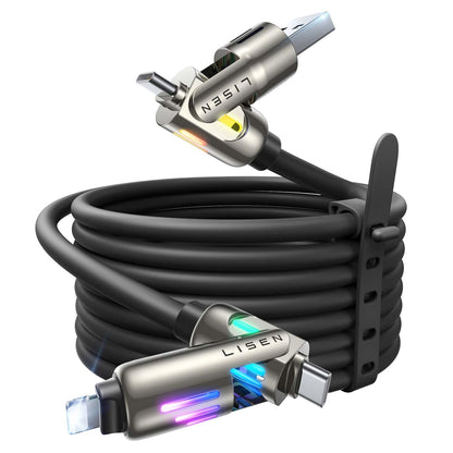 LISEN USB C to Lightning Cable, 240W 4 in 1 Charging Cable 6.6FT, Chubby USB A/C to C/Lightning with Light for iPhone Air 17 16 15 14 Pro/MacBook/iPad/Samsung/Switch 2, Multi Chargers for All Devices