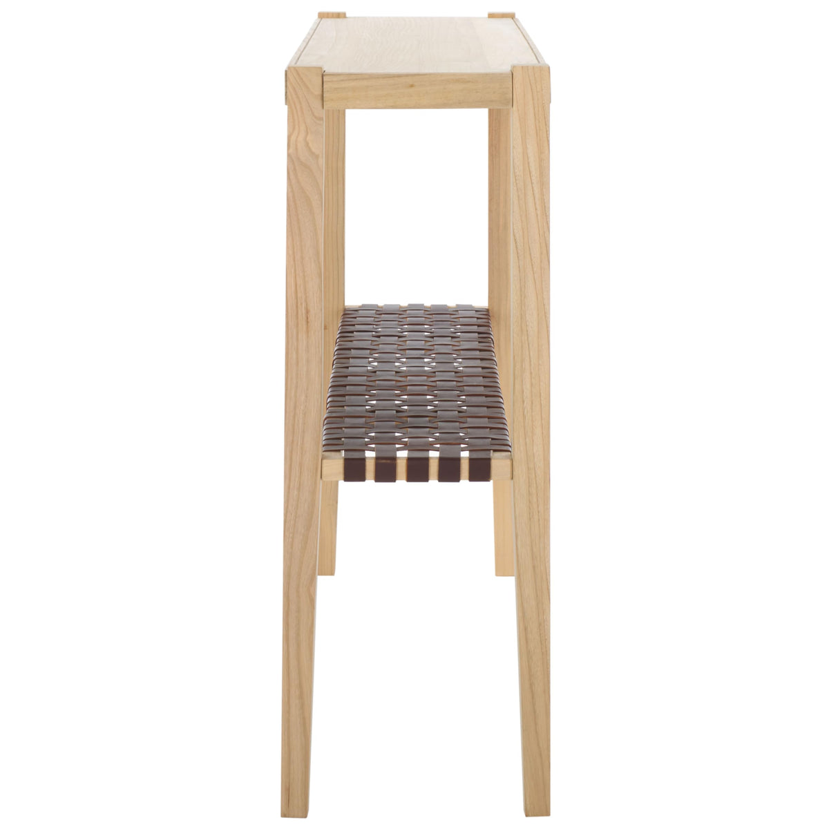 SAFAVIEH Home Collection Sigurd Cognac Leather/Unfinished Natural Solid Wood Bar Height Dining Console Table