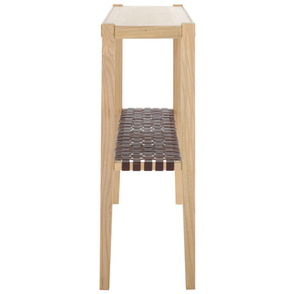 SAFAVIEH Home Collection Sigurd Cognac Leather/Unfinished Natural Solid Wood Bar Height Dining Console Table