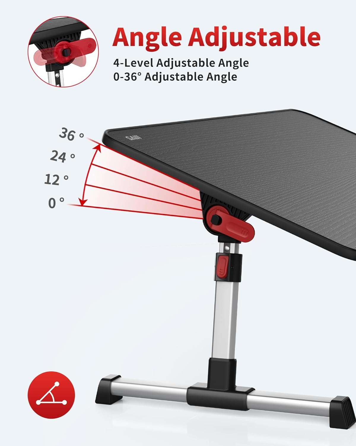 Laptop Desk Table, SAIJI Adjustable Laptop Stand, Portable Lap Desks with Foldable Legs, Notebook Standing Breakfast Tray Reading Desk for Sofa Couch Bed Floor (Black,Medium Size)