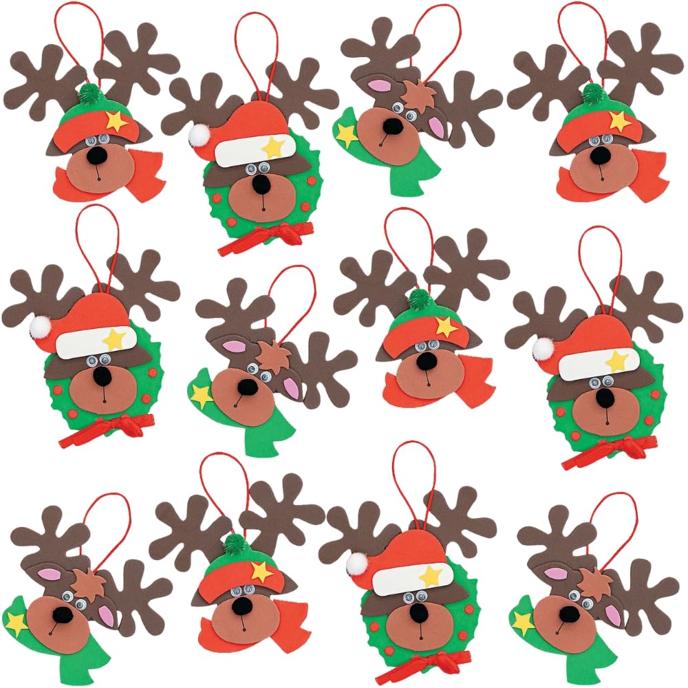 Foam Reindeer Holiday Ornament Craft Kit - Pack of 12 Kits