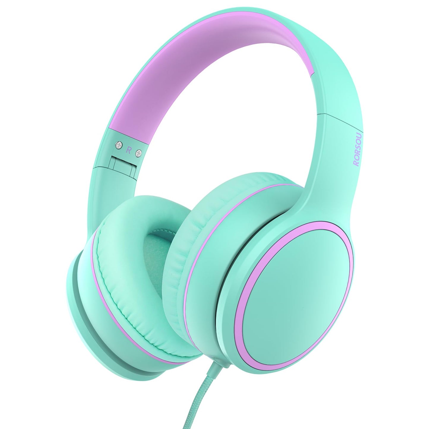 RORSOU R10 Over-Ear Headphones with Microphone Lightweight Folding Stereo Bass Headset with 1.5M No-Tangle Cord Portable Wired Headphones for Smartphone Tablet Computer Green