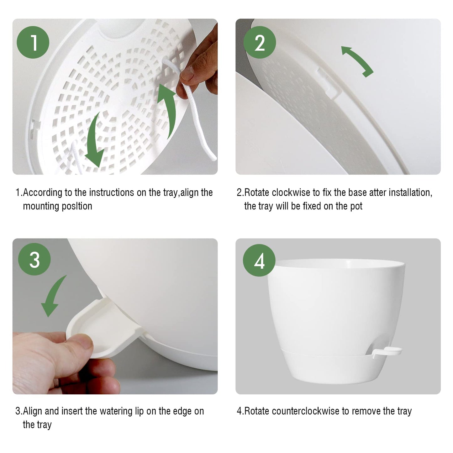 WOUSIWER 10 inch Self Watering Planters, 2 Pack Large Plastic Plant Pots with Deep Reservior and High Drainage Holes for Indoor Outdoor Plants and Flowers, White