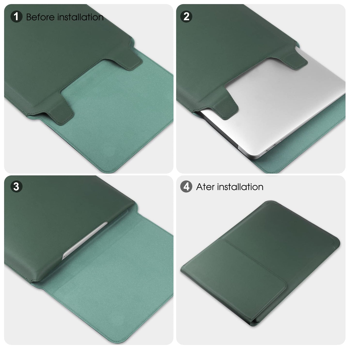 HoYiXi 14 Inch Laptop Sleeve Case Leather Bag with Stand Compatible with MacBook Pro 14 2021/ASUS Vivobook 14/HP Pavilion X360/Lenovo IdeaPad 14/Dell Lenovo HP ASUS Acer HUAWEI Matebook 14'' PC, Green