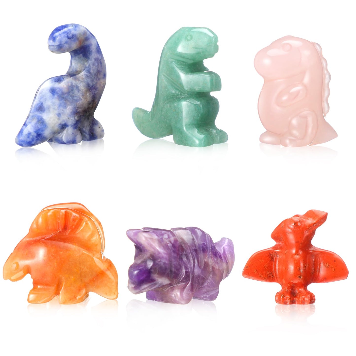 Seenelling 6 Pcs Crystal Dinosaur Figurines - Cute Stone Dinosaur Figures Statue Collection Decor for Women, Men, Desk, Garden, Home