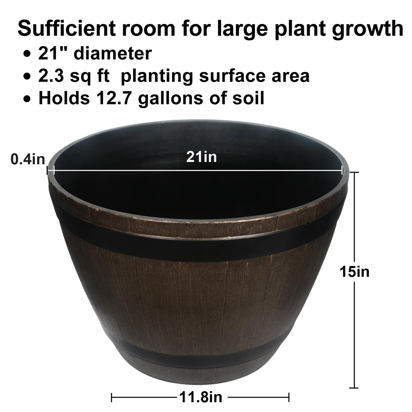 GameXcel Large Whiskey Barrel Planter for Outdoor Plants - Flower Pots Garden Wine Barrel Planter Outdoor - 21" D x 15" H
