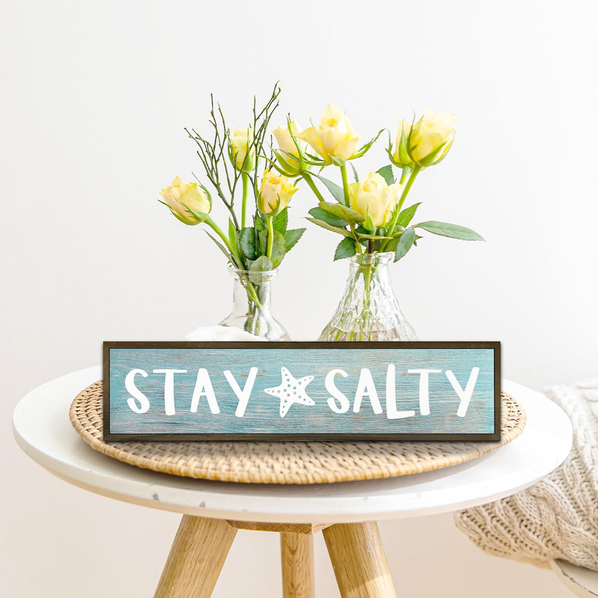 Beach Decoration, Funny Summer Decor Sign, Wall Decors Art, Ocean Coastal Home Decor for Living Room, Bathroom, Beach House Decoration, Framed Wooden Box Sign, Stay Salty Signs 17.8x4x1.2 inches 25