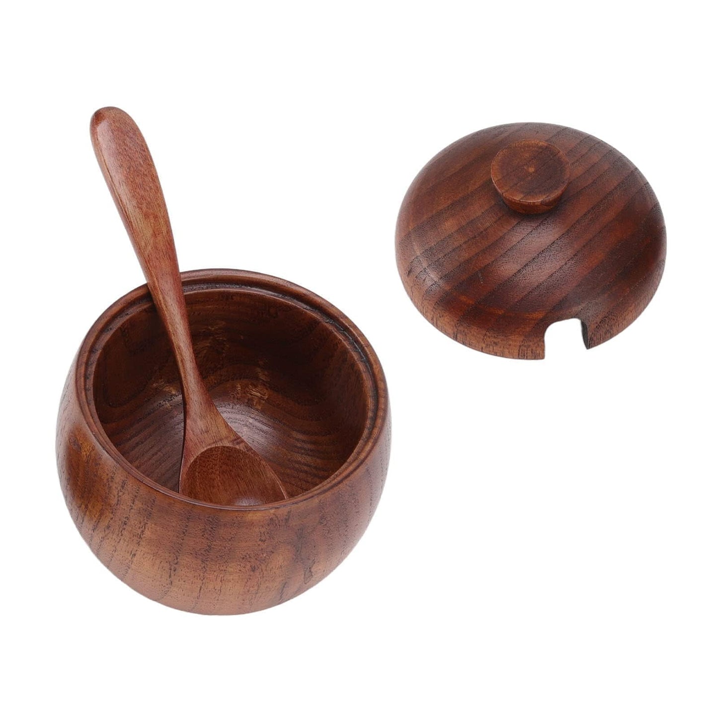 Wooden Salt Box with Lid Spoon, Sugar Bowl Seasoning Container Holder Salt Spice Jar Box Salt Keeper, Pepper, Tea Container for Kitchen Countertop Restaurant