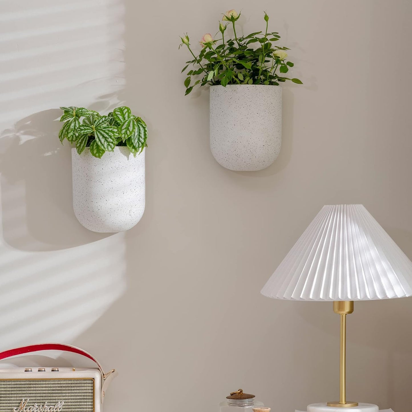 LA Jolie Muse Wall Hanging Planters for Indoor Plants，Hanging Flower Pots for Air Plants Succulent, Set of 2, 5.7L*4.1W*7H, Speckled White