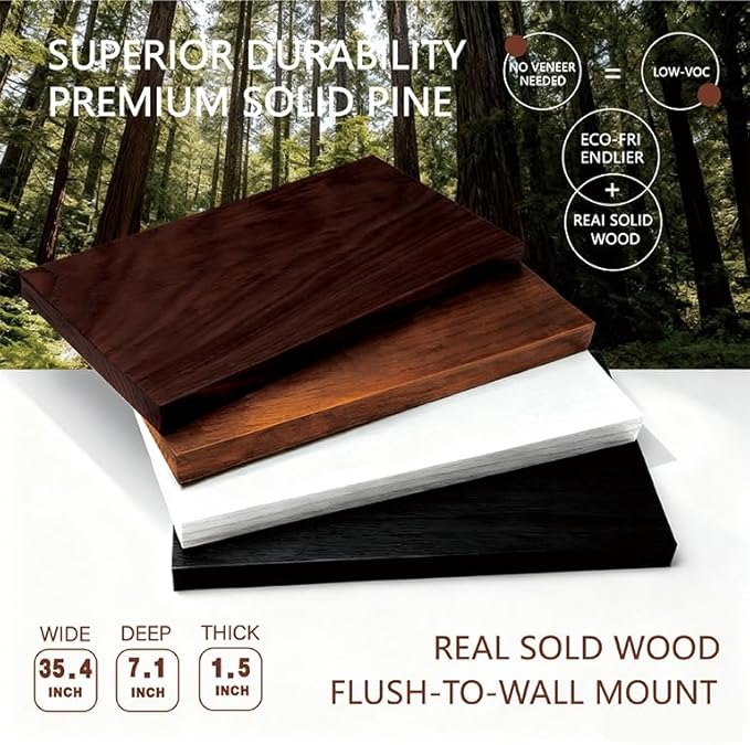 Solid Wood Floating Shelves, 35.4in Finished Real Wood Wall Shelves