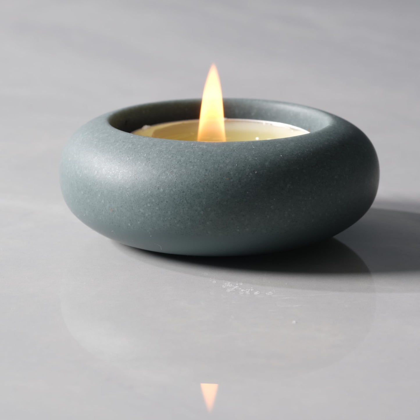 ICNBUYS Handmade Decorative Pebble Tealight Candle Holders Set of 8 - Handcrafted Home Decor Accent for Calming Earthy Aesthetic Cement Grey Blue Diameter 2.6 inches