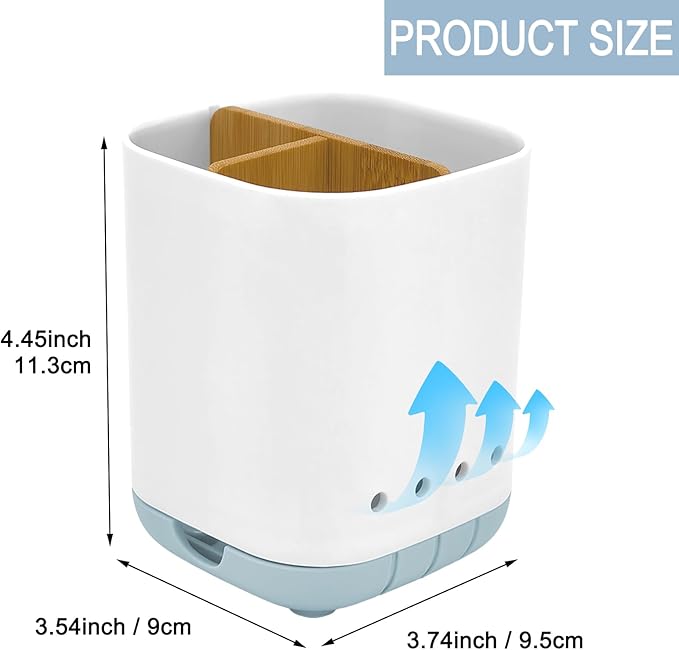 Toothbrush Holder with Bamboo Divider, Detachable