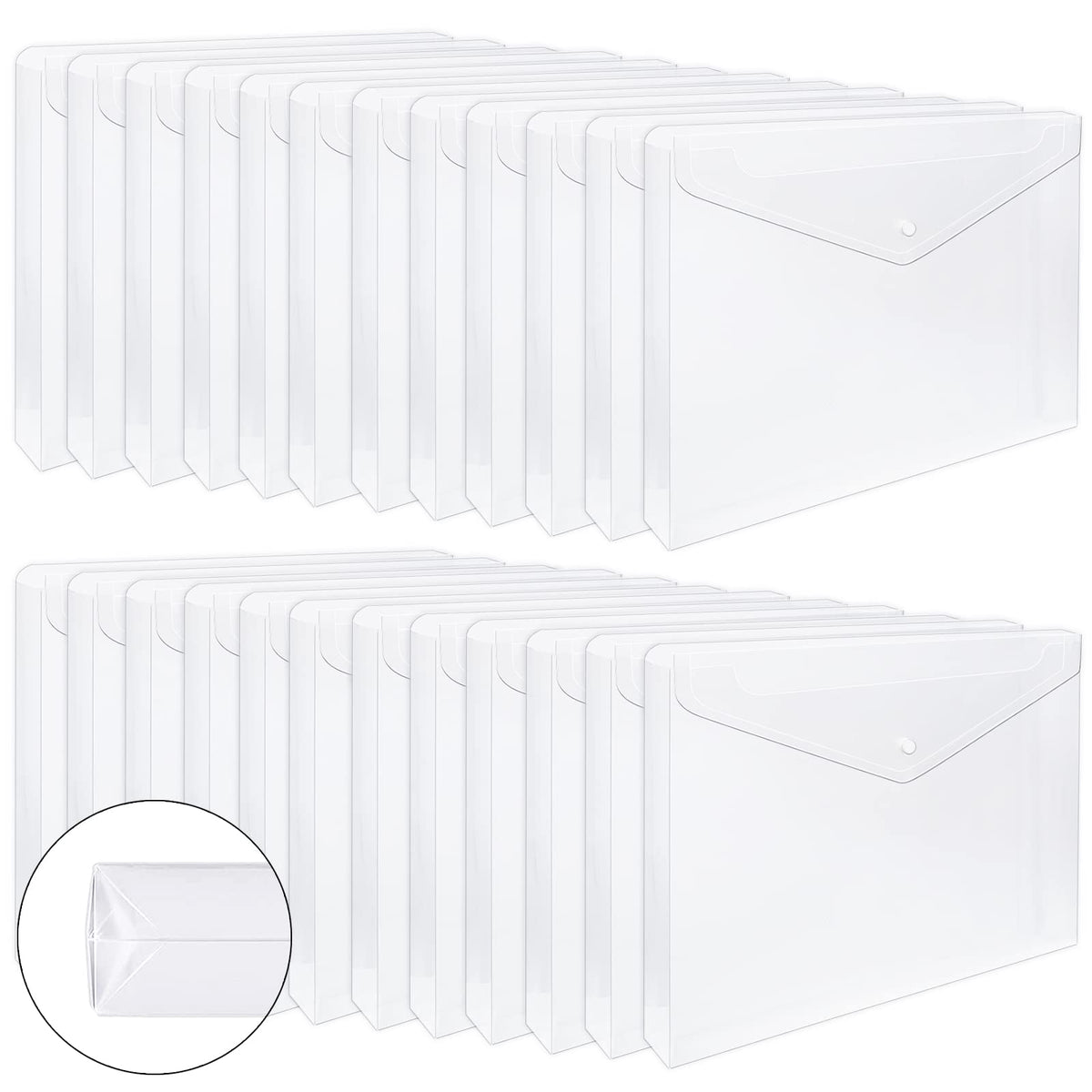 EOOUT 24pcs Clear Envelopes, Expandable Folders for Documents and Waterproof Folders with Snap Closure, A4 Size Letter Size, for School and Office Supplies