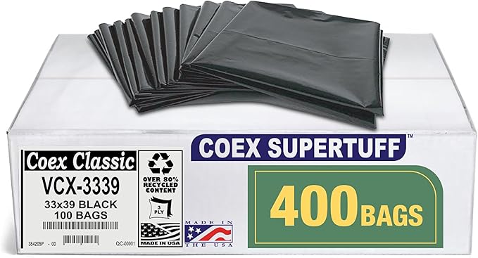 Aluf Plastics - Value COEX 3 Ply Garbage Bags, 33 Gallon, 1.25 Mil