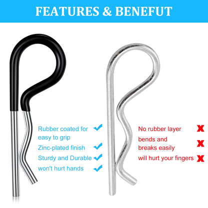 Ferraycle 25 Pcs Hitch Pin Clip Cotter Pin R Clips Trailer Cotter Hairpin Zinc Plated Spring Steel Hairpin with Vinyl Coated Grip 0.15 Inch Diameter and 3.35 Inches Long (Silver, Black)