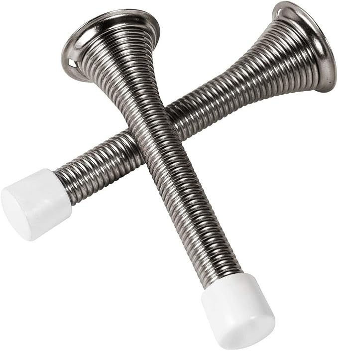 KISEER 24 Pack Spring Door Stops 3 1/4 Inch Flexible Heavy Duty Spring Door Stopper with RustProof Screw Rubber Bumper Tips (Satin Nickel)