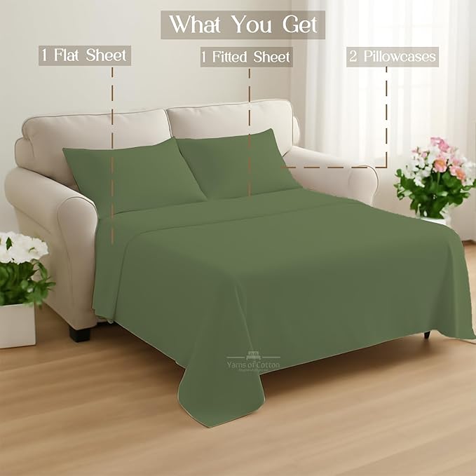 Sleeper Sofa Bed Sheet, 100% Cotton 400 Thread Count, 4 Piece Set, Deep Pocket