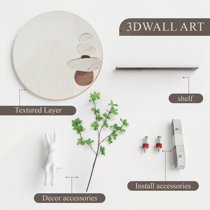 3D Textured Abstract Wall Art Decor,Boho Neutral Beige and Brown Modern Minimalist Artwork with Vase for Walls,Large Round Sandstone Geometric Painting for Living Room, Bedroom, Office, Hallway, 24x24