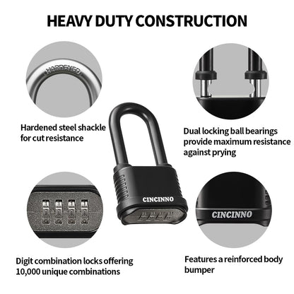 CINCINNO Heavy Duty Outdoor Combination Lock, 2 in. Wide Weatherproof Combo Lock for Outdoor Use，12 Pack