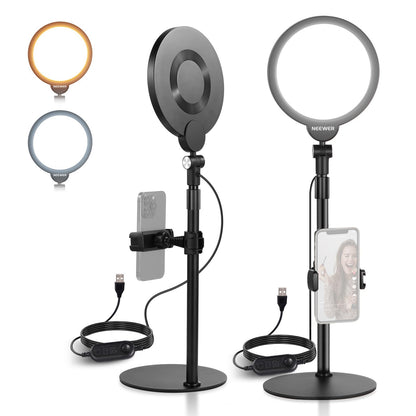 NEEWER Basics 7" Desk Ring Light for Video Recording, 10W Dimmable Full Screen Key Lighting with Stand&Phone Holder for iPhone Computer Laptop Vlog Live Streaming Video Conference, R06