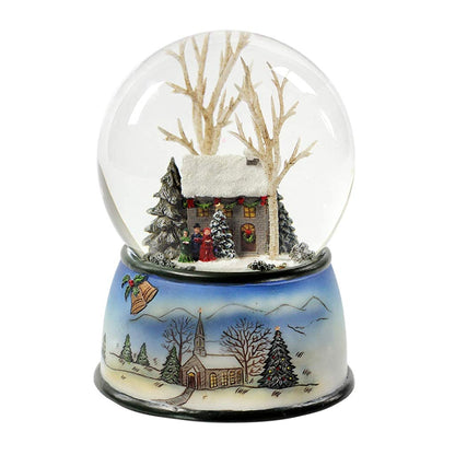 The San Francisco Music Box Company Winter Cottage with Carolers Snow Globe
