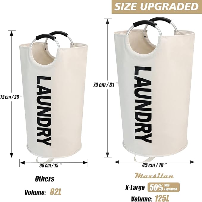 125L X-Large Laundry Basket, Freestanding Tall Clothes Hamper, Collapsible