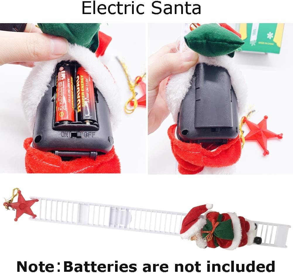 Climbing Santa Ladder Electric Santa Claus Climbing Ladder Up and Down Creative Plush Santa Claus Figure with Bag Musical Moving Santa Indoor Xmas Tree Hanging Ornaments for Party Home Decor