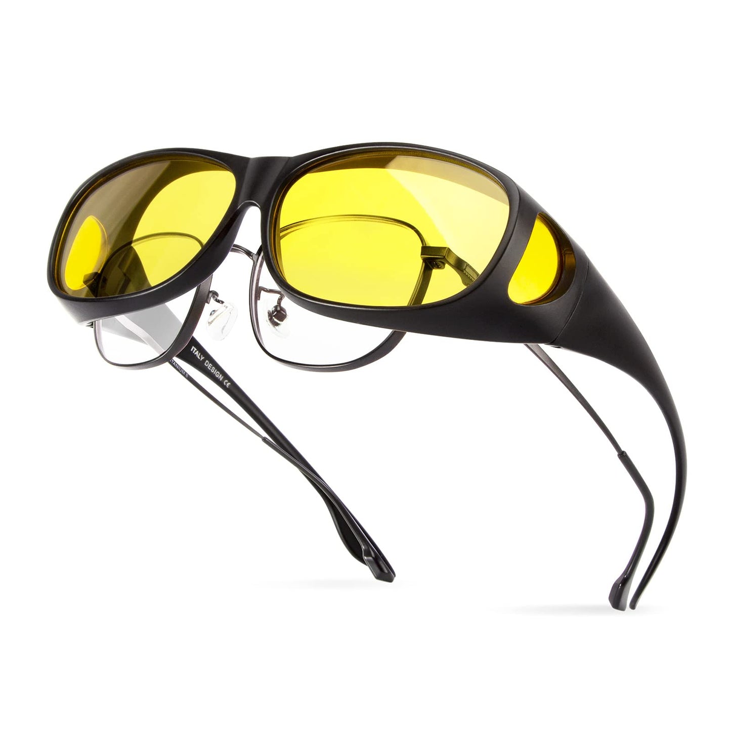 Bloomoak Polarized Night Over Glasses, Anti-Glare UV 400 Protection for Men Women - Polarized Wrap Around Over Eyewear - Suit for Driving/Fishing/Golf