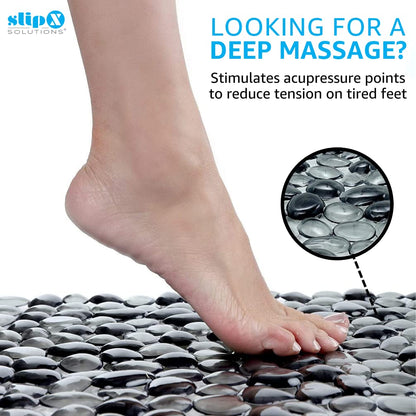 SlipX Solutions Extra Long Deep Foot Massager Bath Tub & Shower Mat 38x17 | Non-Slip, 188 Suction Cups | Feels Great on Tired Feet, Looks Like River Rock | Machine Washable, Dark Gray Pebbles